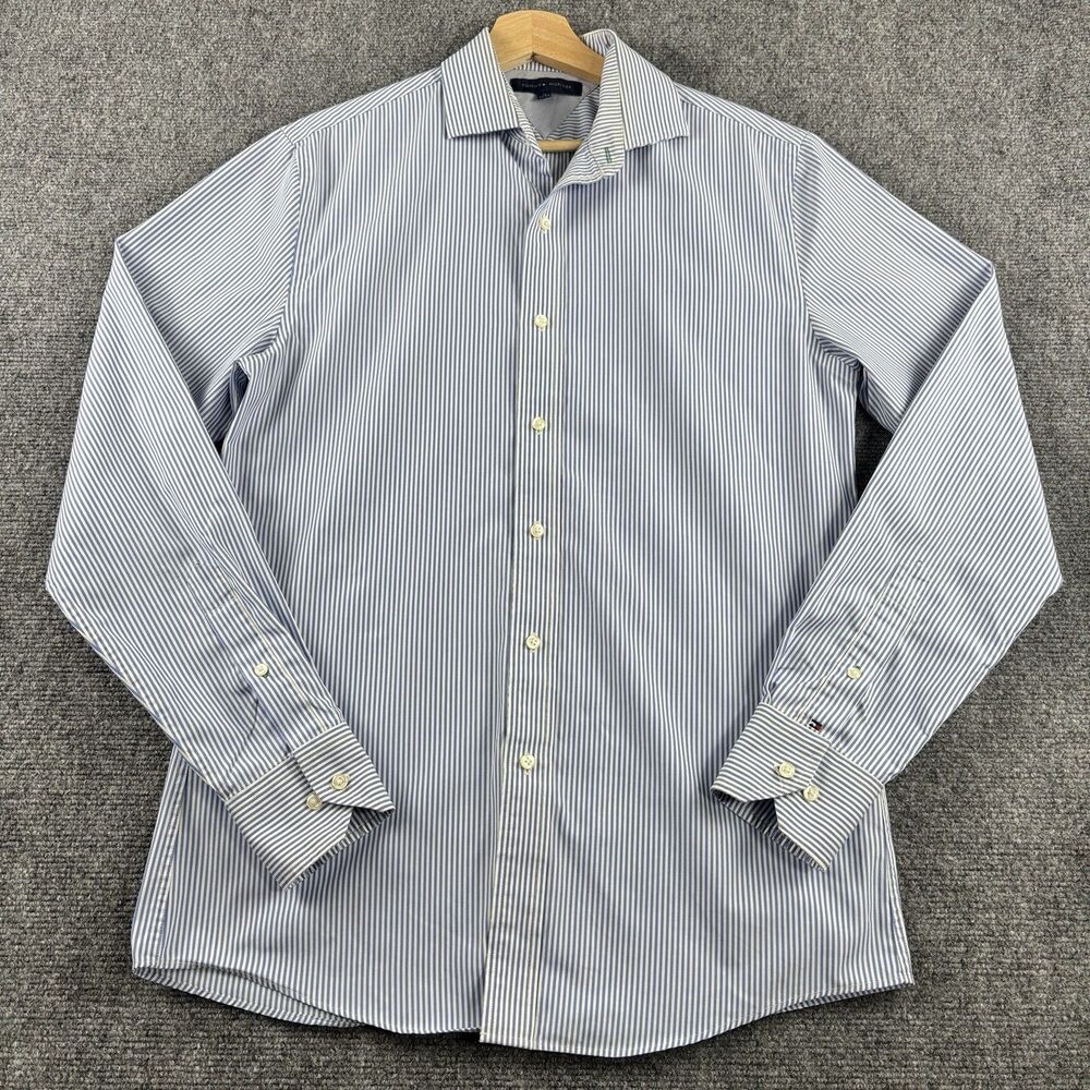 Tommy Hilfiger Mens 15 Shirt Blue Stripe Long Sleeve 34-35
